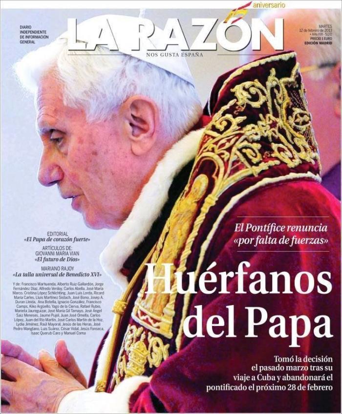 El papa dimite: La renuncia de Benedicto XVI, en los periódicos del mundo (FOTOS)