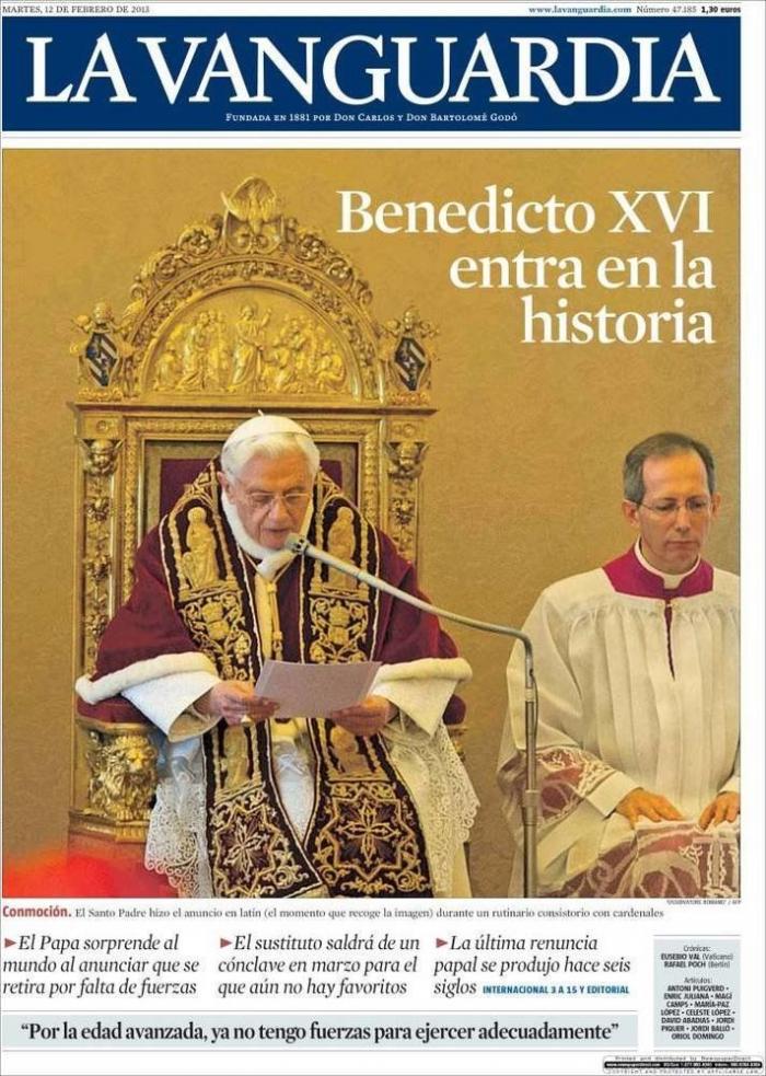 El papa dimite: La renuncia de Benedicto XVI, en los periódicos del mundo (FOTOS)
