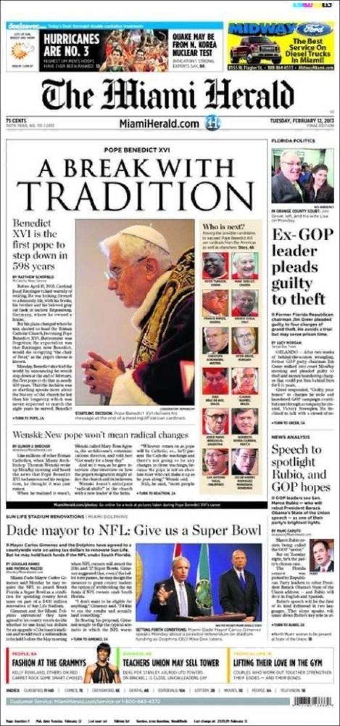 El papa dimite: La renuncia de Benedicto XVI, en los periódicos del mundo (FOTOS)