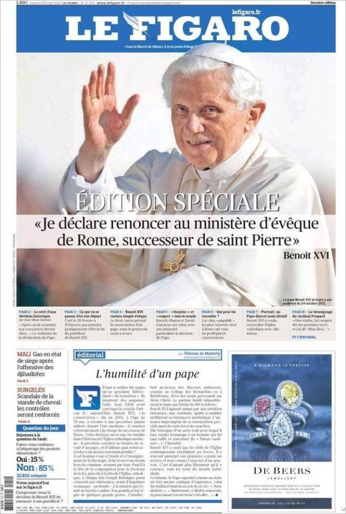 El papa dimite: La renuncia de Benedicto XVI, en los periódicos del mundo (FOTOS)