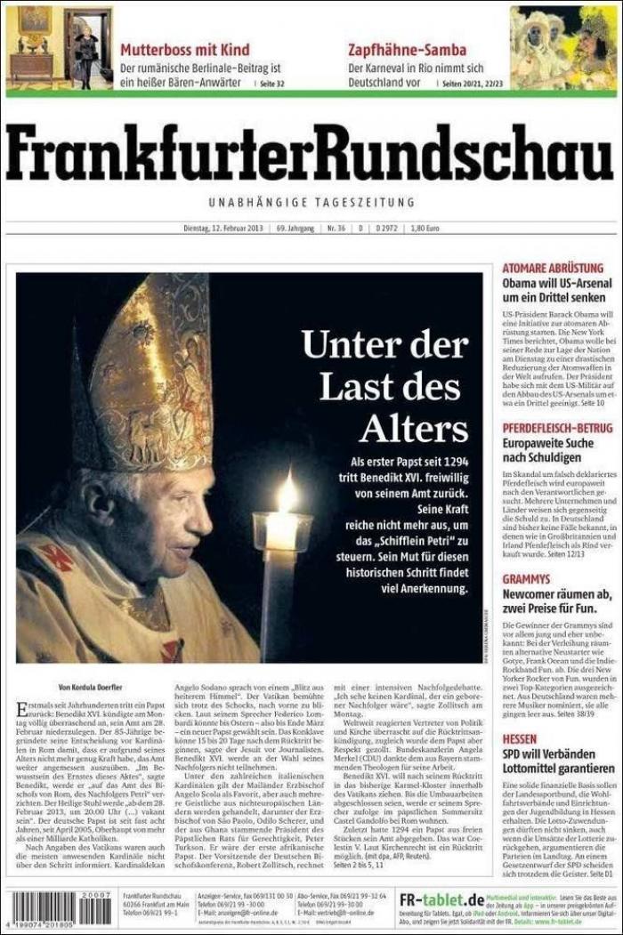 El papa dimite: La renuncia de Benedicto XVI, en los periódicos del mundo (FOTOS)