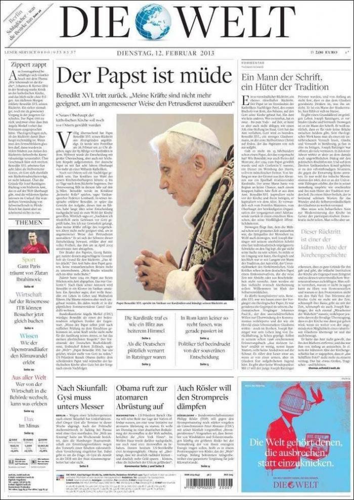 El papa dimite: La renuncia de Benedicto XVI, en los periódicos del mundo (FOTOS)