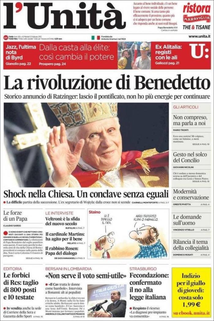 El papa dimite: La renuncia de Benedicto XVI, en los periódicos del mundo (FOTOS)