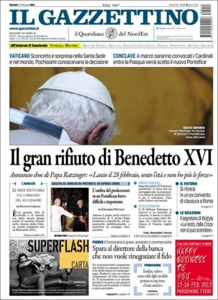 El papa dimite: La renuncia de Benedicto XVI, en los periódicos del mundo (FOTOS)
