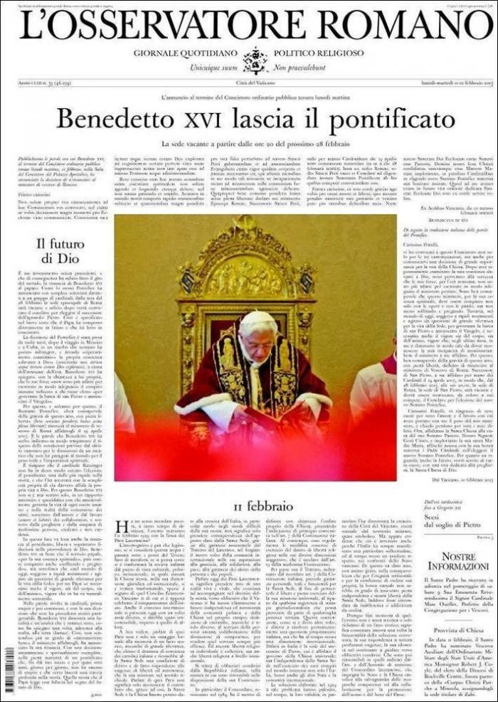 El papa dimite: La renuncia de Benedicto XVI, en los periódicos del mundo (FOTOS)