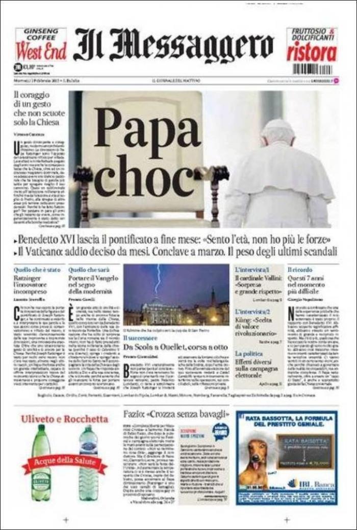 El papa dimite: La renuncia de Benedicto XVI, en los periódicos del mundo (FOTOS)