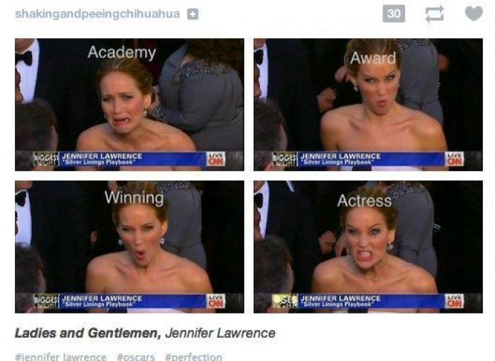 Jennifer Lawrence, Oscar 2013: la noche de la mejor actriz, en gifs animados