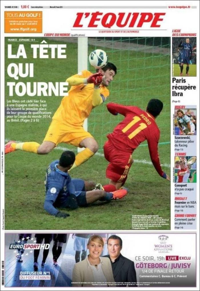 Francia-España: La prensa recoge la superioridad de La Roja en París (FOTOS)