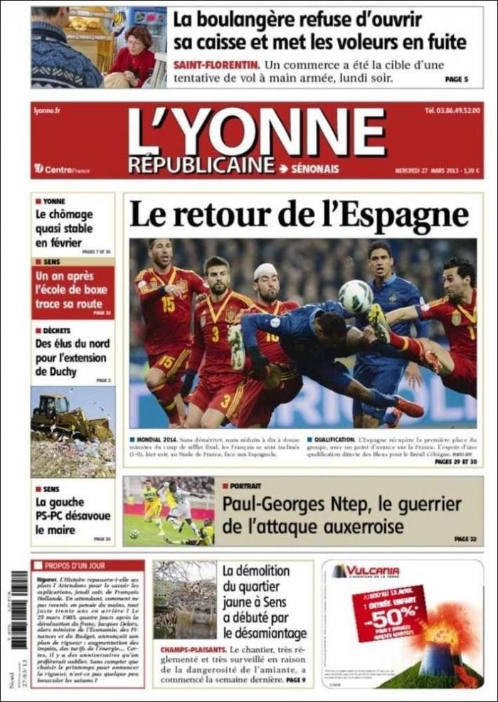 Francia-España: La prensa recoge la superioridad de La Roja en París (FOTOS)