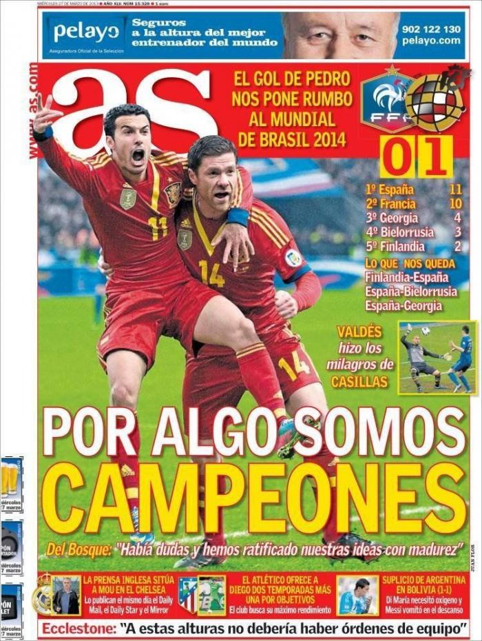 Francia-España: La prensa recoge la superioridad de La Roja en París (FOTOS)