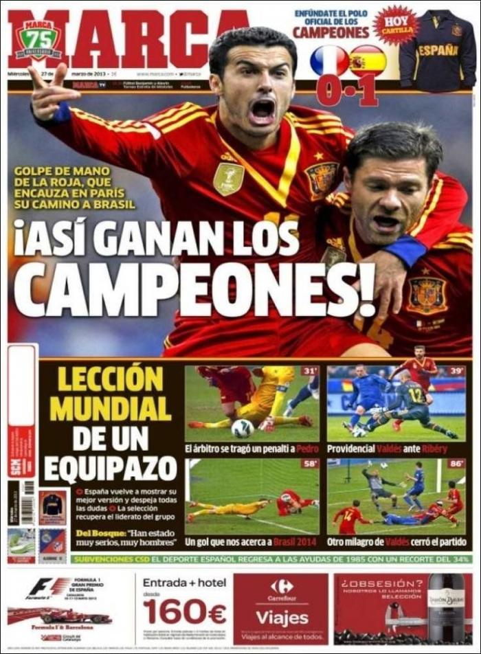 Francia-España: La prensa recoge la superioridad de La Roja en París (FOTOS)