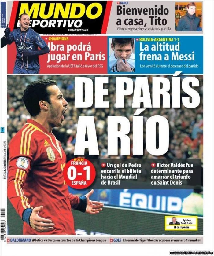 Francia-España: La prensa recoge la superioridad de La Roja en París (FOTOS)