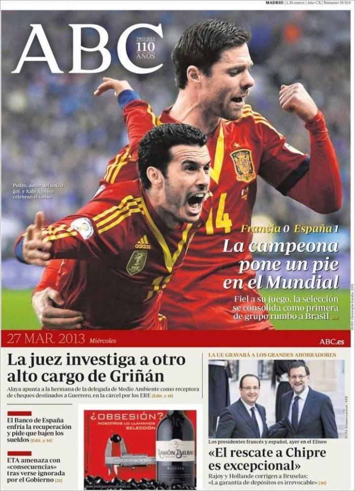 Francia-España: La prensa recoge la superioridad de La Roja en París (FOTOS)