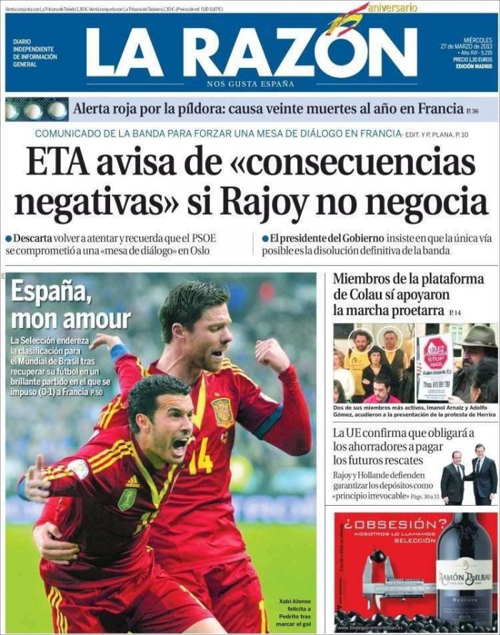 Francia-España: La prensa recoge la superioridad de La Roja en París (FOTOS)