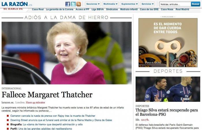 Muere Margaret Thatcher: la derecha sin contemplaciones pierde a su referente