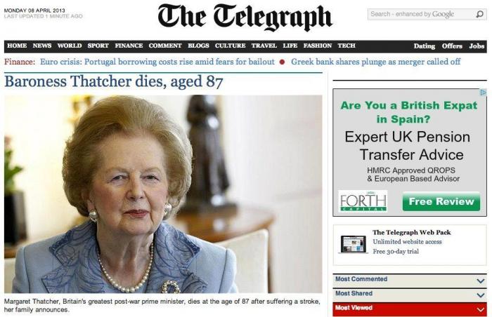 Muere Margaret Thatcher: la derecha sin contemplaciones pierde a su referente