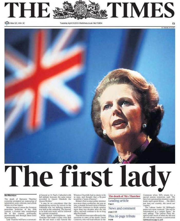 Muerte de Margaret Thatcher: las portadas británicas (FOTOS)