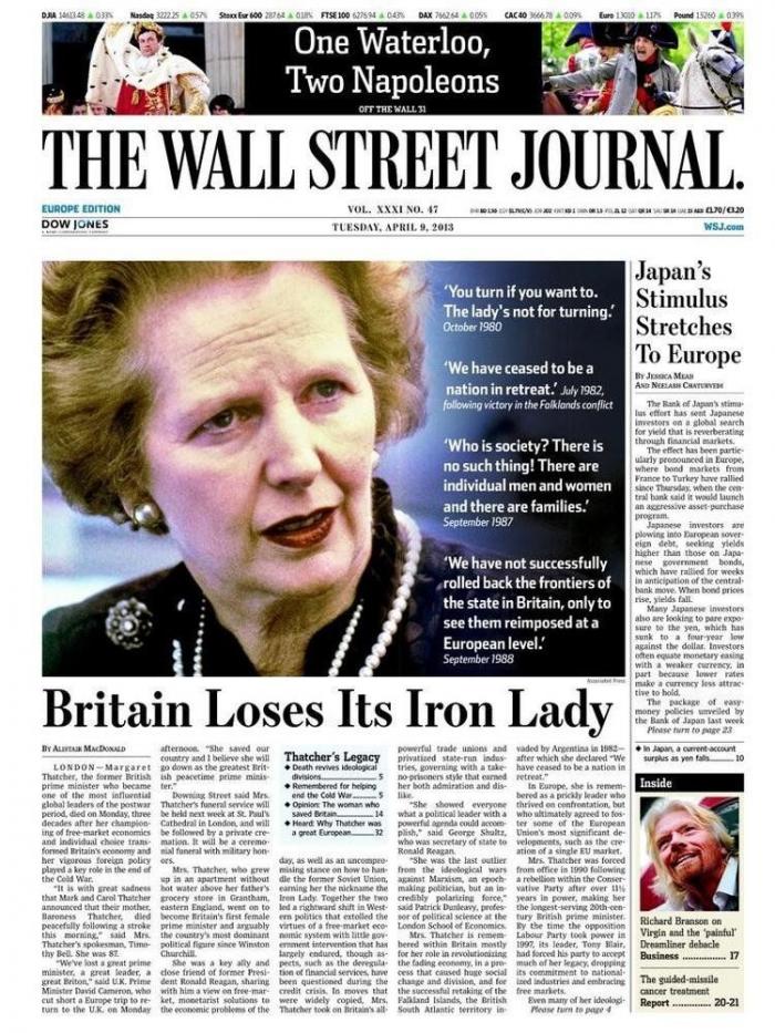 Muerte de Margaret Thatcher: las portadas británicas (FOTOS)