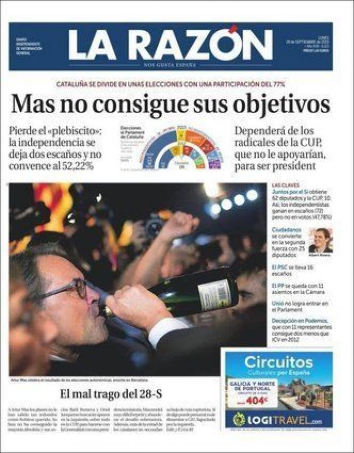 ¿Quién ha ganado el 27-S? Depende del periódico nacional que leas
