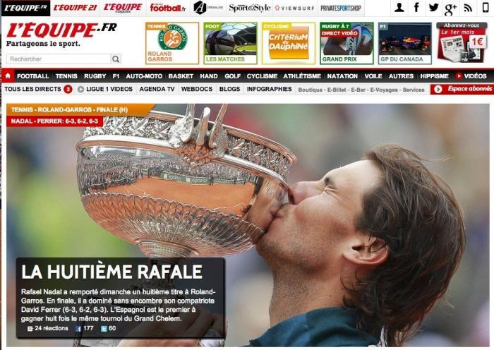 La prensa francesa se rinde a la octava victoria de Nadal en Roland Garros (FOTOS)