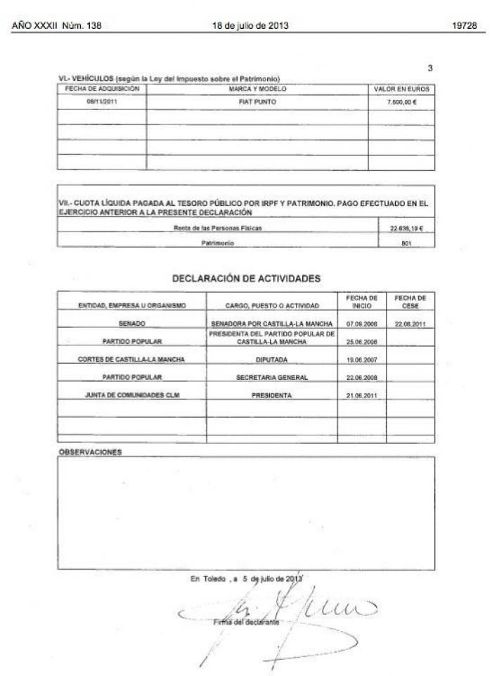 Cospedal ingresó en 2012 61.263 euros netos, según su declaración de actividades (FOTOS)