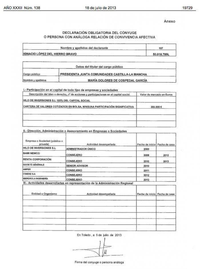 Cospedal ingresó en 2012 61.263 euros netos, según su declaración de actividades (FOTOS)