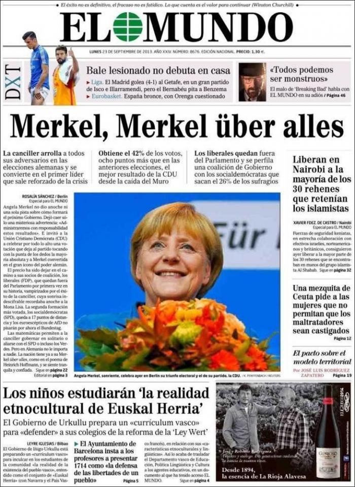 El triunfo de Merkel, en los periódicos (FOTOS)