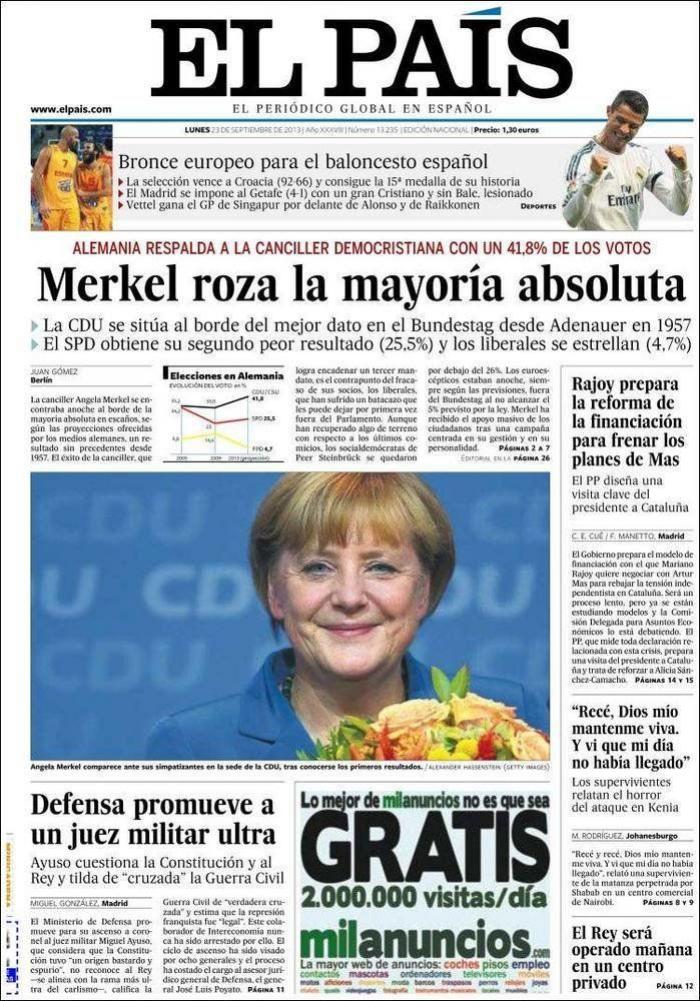 El triunfo de Merkel, en los periódicos (FOTOS)