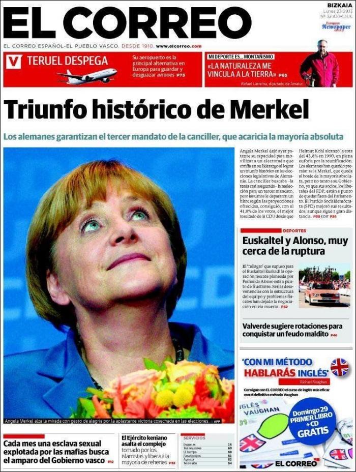 El triunfo de Merkel, en los periódicos (FOTOS)