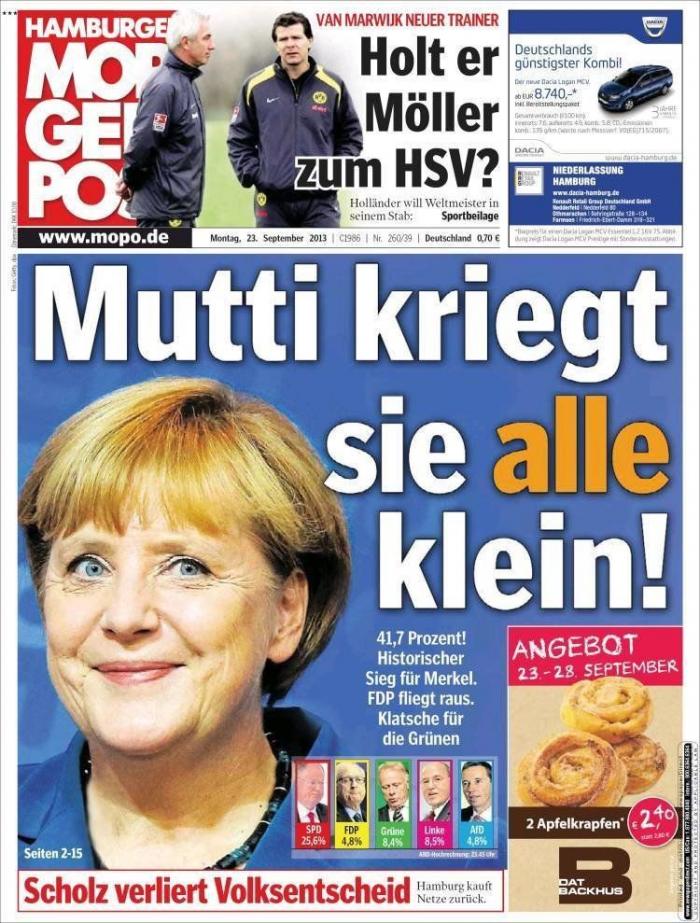 El triunfo de Merkel, en los periódicos (FOTOS)