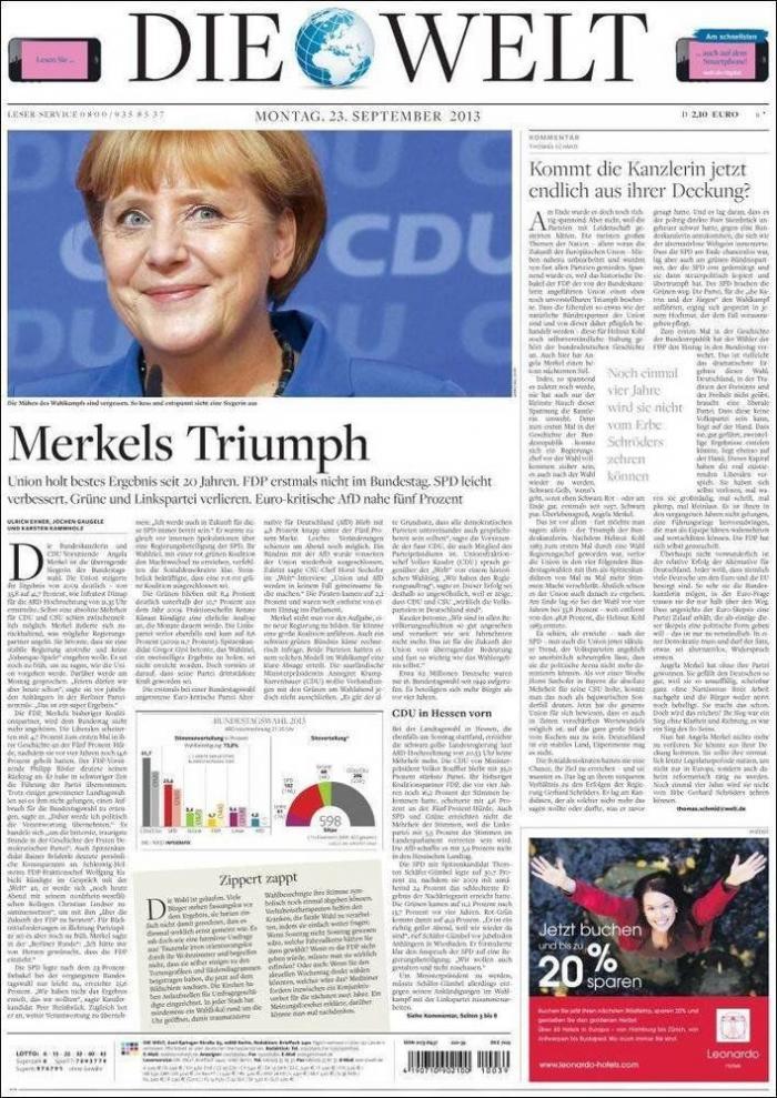 El triunfo de Merkel, en los periódicos (FOTOS)