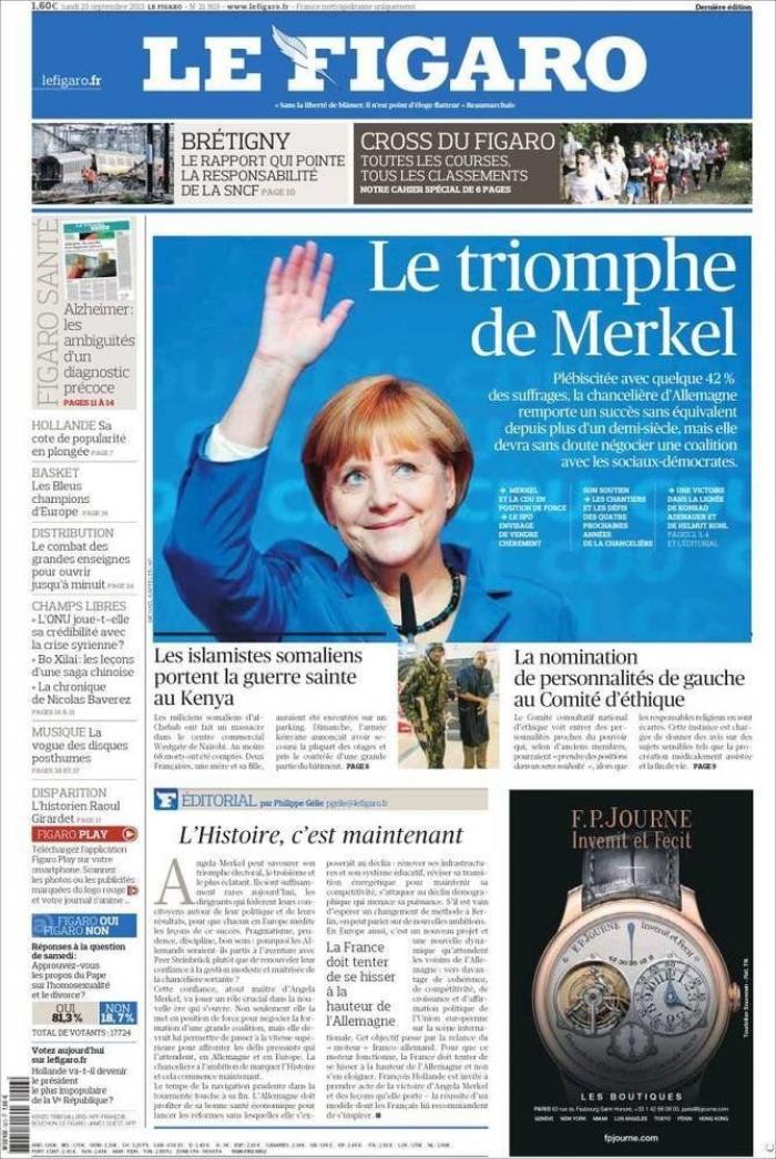 El triunfo de Merkel, en los periódicos (FOTOS)