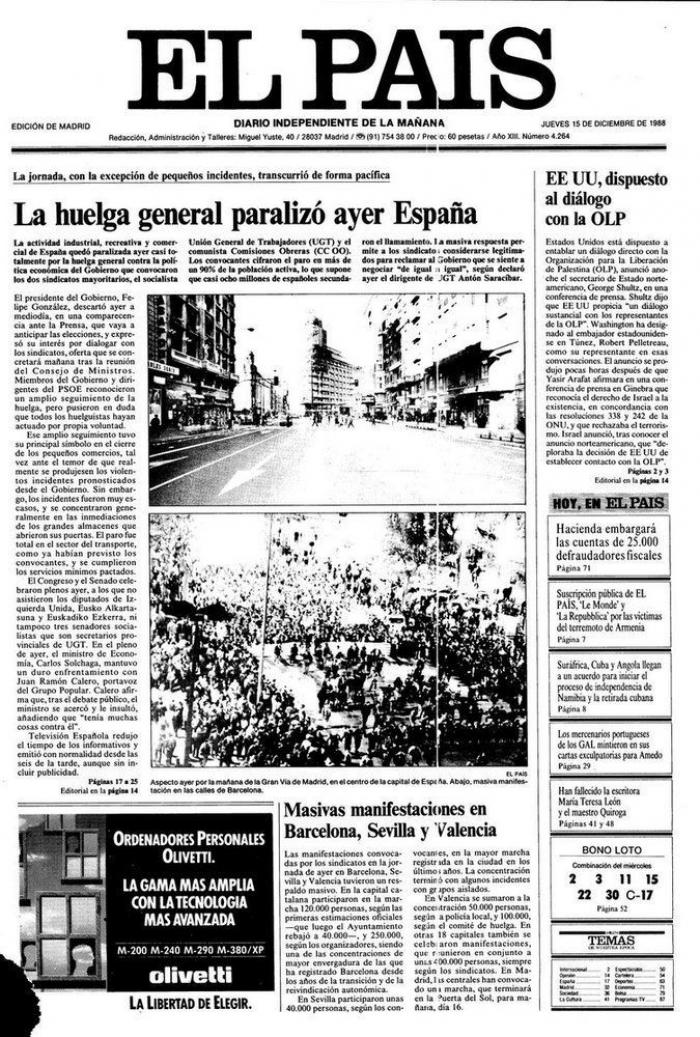 25 años de la gran huelga general de 1988, un éxito difícilmente repetible hoy en día (FOTOS, VÍDEOS)