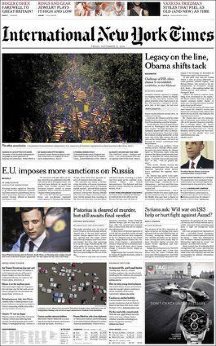 Diada 2014: La 'V' independentista en la prensa nacional... e internacional (FOTOS)