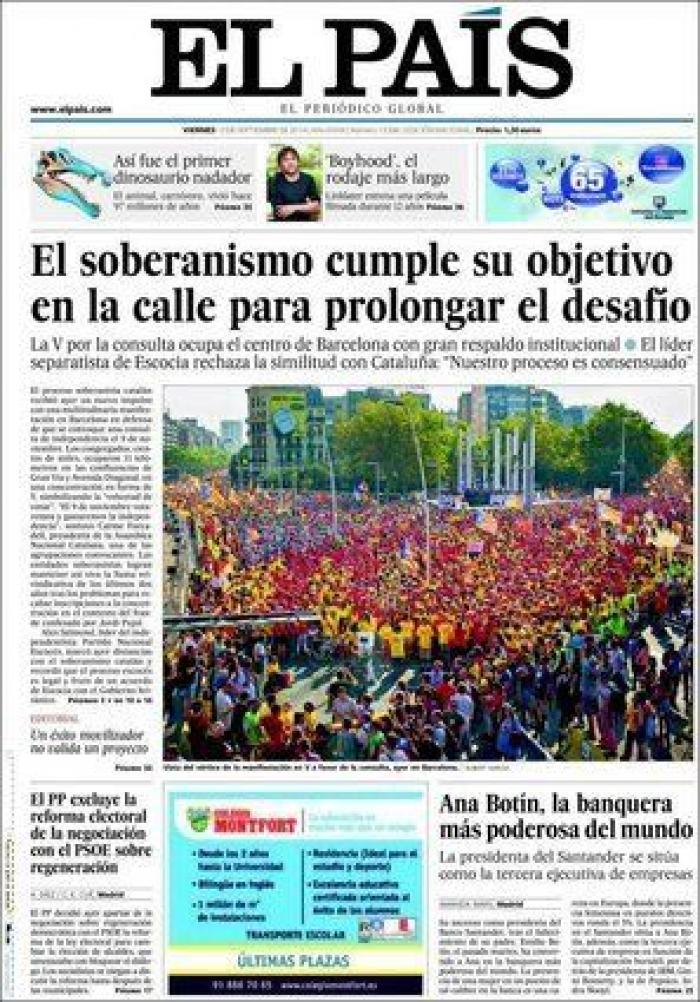 Diada 2014: La 'V' independentista en la prensa nacional... e internacional (FOTOS)