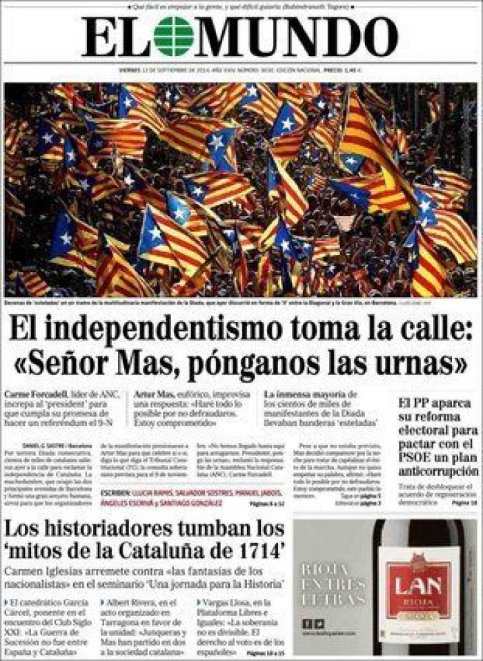 Diada 2014: La 'V' independentista en la prensa nacional... e internacional (FOTOS)
