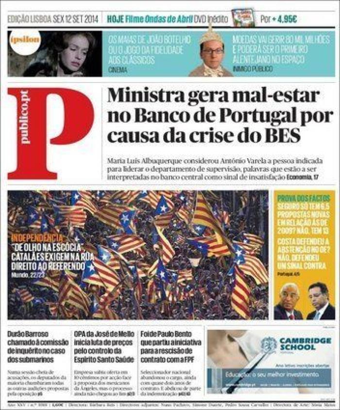 Diada 2014: La 'V' independentista en la prensa nacional... e internacional (FOTOS)