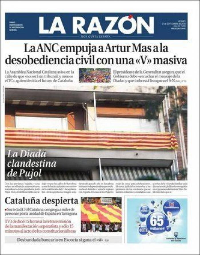 Diada 2014: La 'V' independentista en la prensa nacional... e internacional (FOTOS)