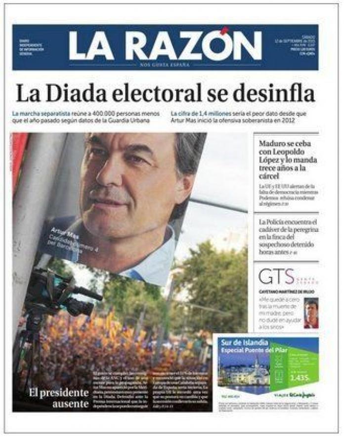 La manifestación de la Diada reúne a tan sólo 150.000 personas, la cifra más baja en la última década