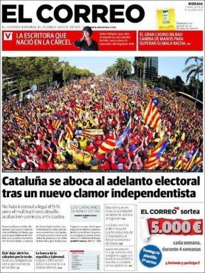 Diada 2014: La 'V' independentista en la prensa nacional... e internacional (FOTOS)