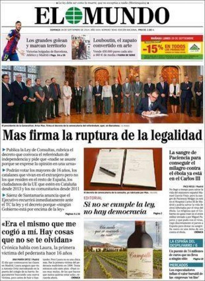 La convocatoria de la consulta catalana en las portadas (FOTOS)