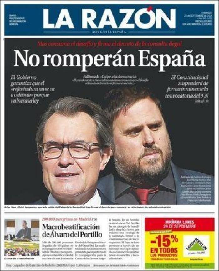 La convocatoria de la consulta catalana en las portadas (FOTOS)
