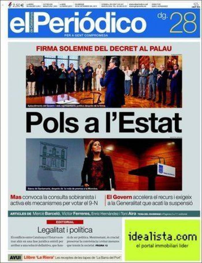 La convocatoria de la consulta catalana en las portadas (FOTOS)