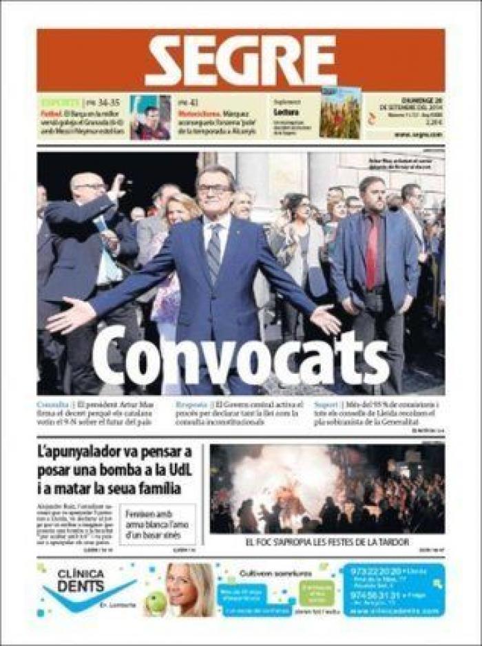 La convocatoria de la consulta catalana en las portadas (FOTOS)