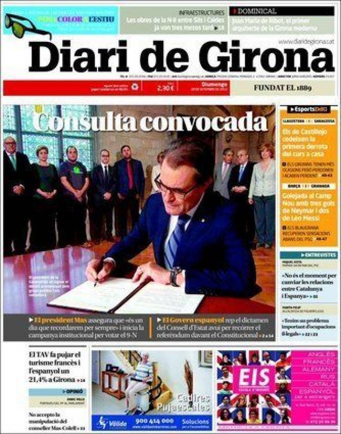 La convocatoria de la consulta catalana en las portadas (FOTOS)