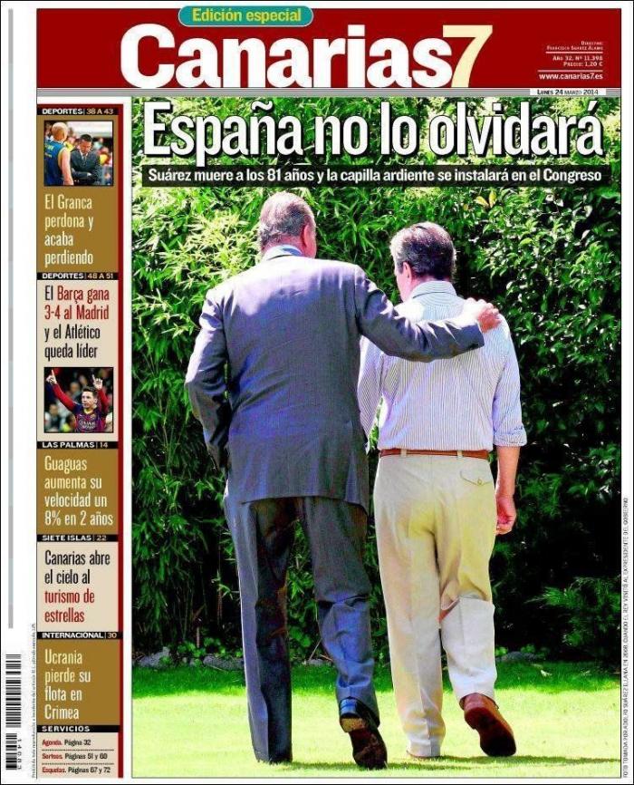 La prensa despide a Suárez: Desde el "mito" a una gran bandera de España (FOTOS)