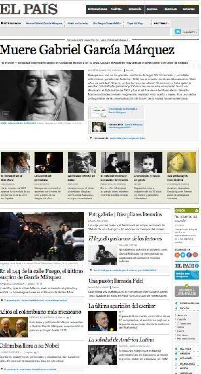 La muerte de García Márquez en las portadas de la prensa mundial