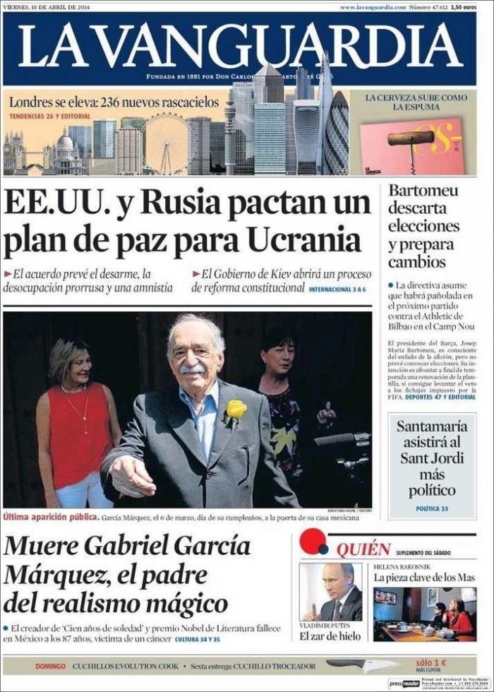 La muerte de García Márquez en las portadas de la prensa mundial