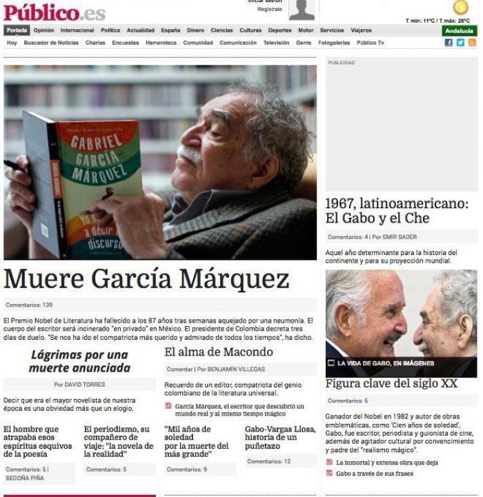 La muerte de García Márquez en las portadas de la prensa mundial