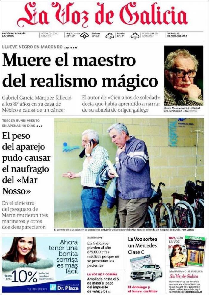 La muerte de García Márquez en las portadas de la prensa mundial